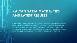 Kalyan Satta Matka Result: Tips and Latest Results