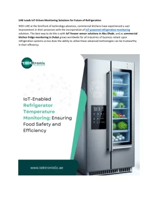 The Future of Refrigeration-UAE Pioneers IoT-Powered Monitoring Solutions