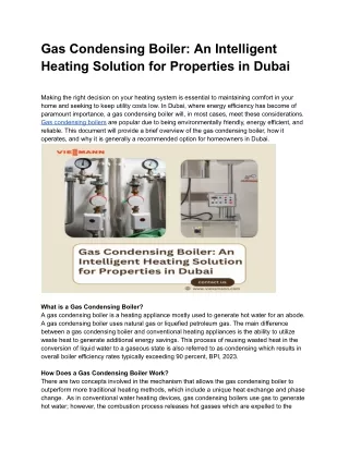 Gas Condensing Boiler: An Intelligent Heating Solution for Properties in Dubai