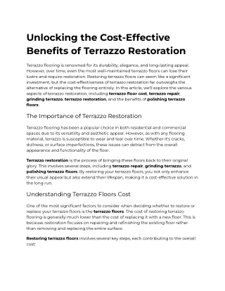 Unlocking the Cost-Effective Benefits of Terrazzo Restoration