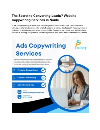 The Secret to Converting Leads Website Copywriting Services in Noida