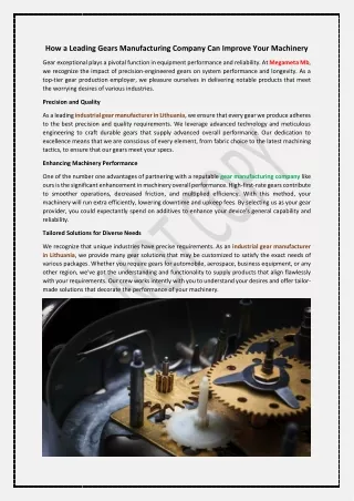 How a Leading Gears Manufacturing Company Can Improve Your Machinery