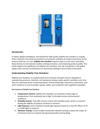 Comprehensive Guide to Stability Test Chamber Exporters