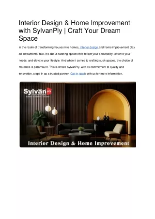 Interior Design & Home Improvement with SylvanPly | Craft Your Dream Space