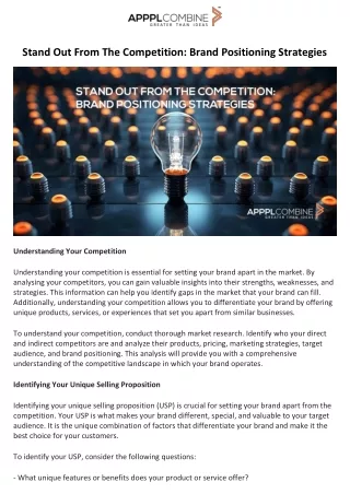 Stand Out From The Competition Brand Positioning Strategies