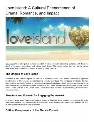 The Cultural Phenomenon of Love Island_ The Ultimate Reality TV Experience