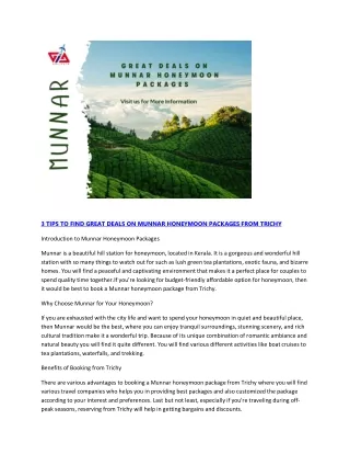 3 TIPS TO FIND GREAT DEALS ON MUNNAR HONEYMOON PACKAGES FROM TRICHY