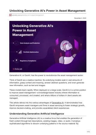 Unlocking Generative AIs Power in Asset Management