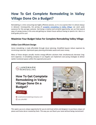 How To Get Complete Remodeling in Valley Village Done On a Budget