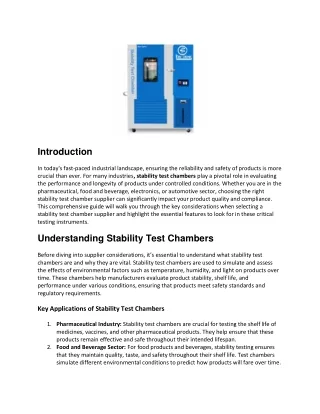 The Comprehensive Guide to Stability Test Chambers: What to Look for in a Suppli