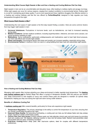 Understanding What Causes Night Sweats in Men and How a Heating and Cooling Mattress Pad Can Help