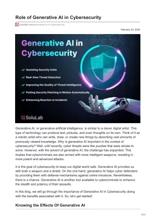 Role of Generative AI in Cybersecurity