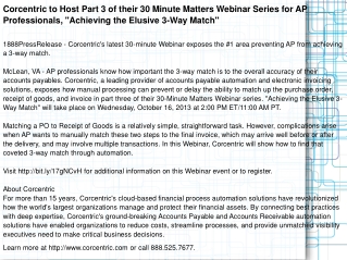 Corcentric to Host Part 3 of their 30 Minute Matters