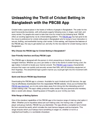 Unleashing the Thrill of Cricket Betting in Bangladesh with the PBC88 App (1)