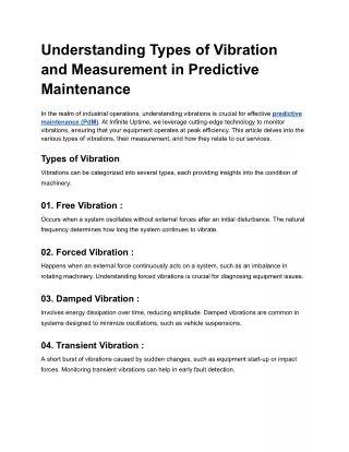 Understanding Types of Vibration and Measurement in Predictive Maintenance