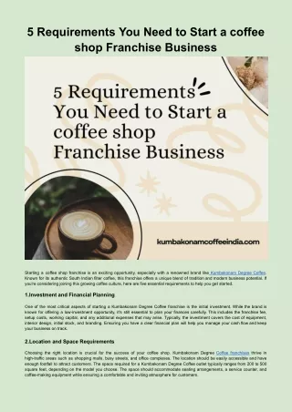 5 Requirements You Need to Start a coffee shop Franchise Business