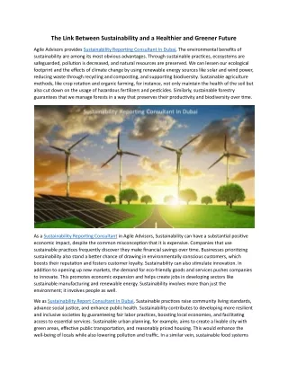 The Link Between Sustainability and a Healthier and Greener Future