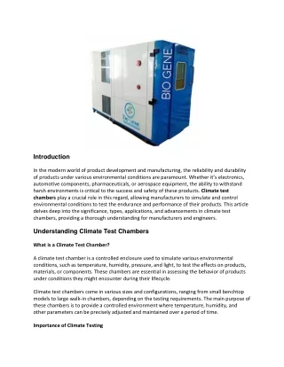 The Comprehensive Guide to Climate Test Chambers: Ensuring Product Reliability i
