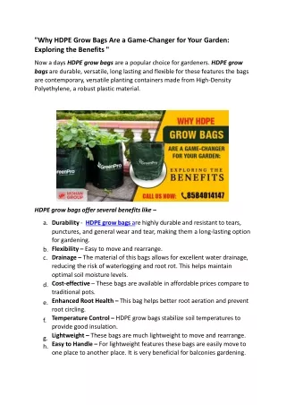 Why HDPE Grow Bags Are a Game Changer for Your Garden Exploring the Benefits