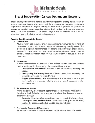 Breast Surgery After Cancer Options and Recovery