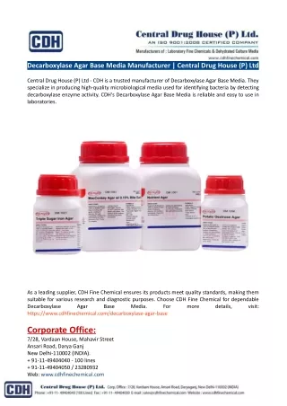 Decarboxylase Agar Base Media Manufacturer