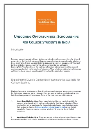 Unlocking Opportunities Scholarships for College Students in India