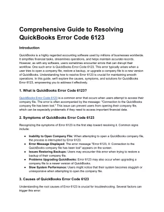 Comprehensive Guide to Resolving QuickBooks Error Code 6123