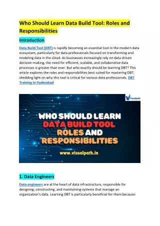 Data Build Tool Training Online Course | DBT Course in Hyderabad