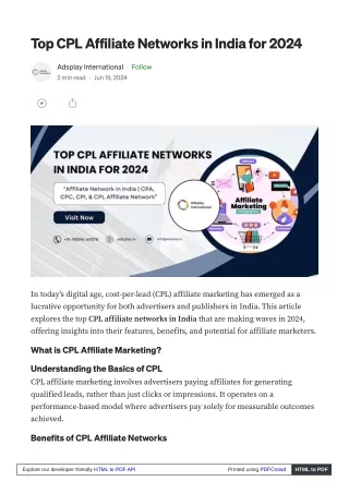 Top CPL Affiliate Networks in India for 2024