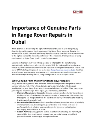 Importance of Genuine Parts in Range Rover Repairs in Dubai