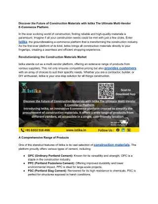 Discover the Future of Construction Materials with Istika The Ultimate Multi-Vendor E-Commerce Platform