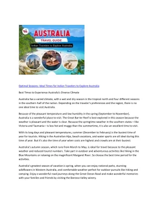 Optimal Seasons Ideal Times for Indian Travelers to Explore Australia
