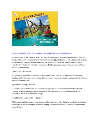 Your Ultimate Guide to Bali Tour Packages  Money Saving Tips for Indian Travelers