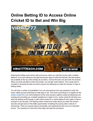 Online Betting ID to Access Online Cricket ID to Bet and Win Big