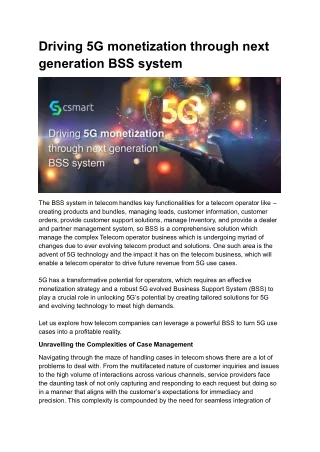Driving 5G monetization through next generation BSS system