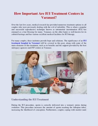 How Important Are IUI Treatment Centers in Varanasi?