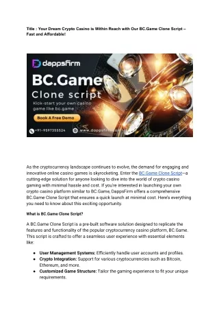 Your Dream Crypto Casino is Within Reach with Our BC.Game Clone Script – Fast an