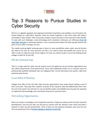 Top 3 Reasons to Pursue Studies in Cyber Security