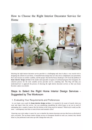 How to Choose the Right Interior Decorator Service for Home