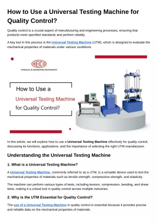 How to Use a Universal Testing Machine for Quality Control