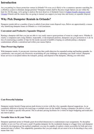 The related rate-Effectiveness of Dumpster Rentals in Orlando