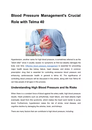 pdf Blood Pressure Management's Crucial Role with Telma 40