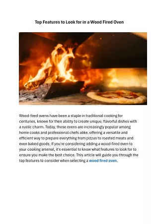 Top Features to Look for in a Wood Fired Oven