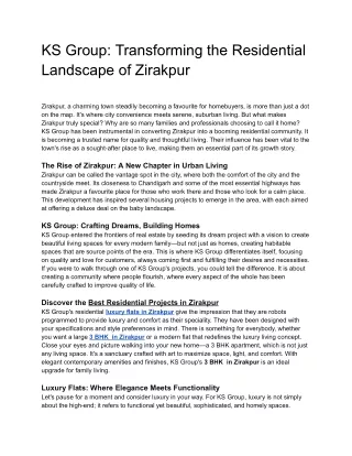 KS Group Transforming the Residential Landscape of Zirakpur