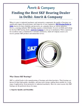 Best SKF Bearings in Delhi – Trusted Dealer Amrit & Company