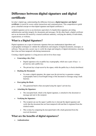 Difference between digital signature and digital certificate
