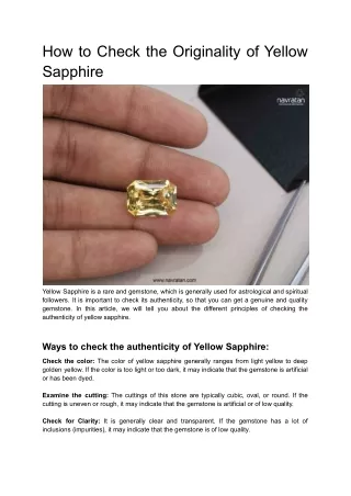 How to Check the Originality of Yellow Sapphire