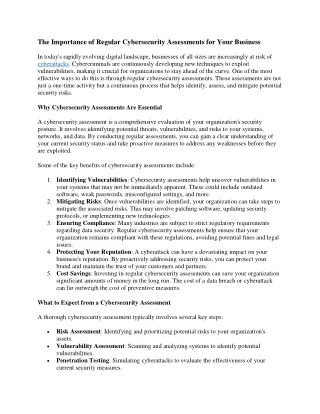 The Importance of Regular Cybersecurity Assessments for Your Business