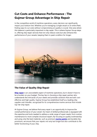 Cut Costs & Boost Vessel Performance with Expert Ship Repair | Gujmar Group