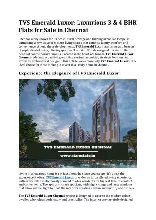 TVS Emerald Luxor | Flats for Sale in Anna Nagar Chennai